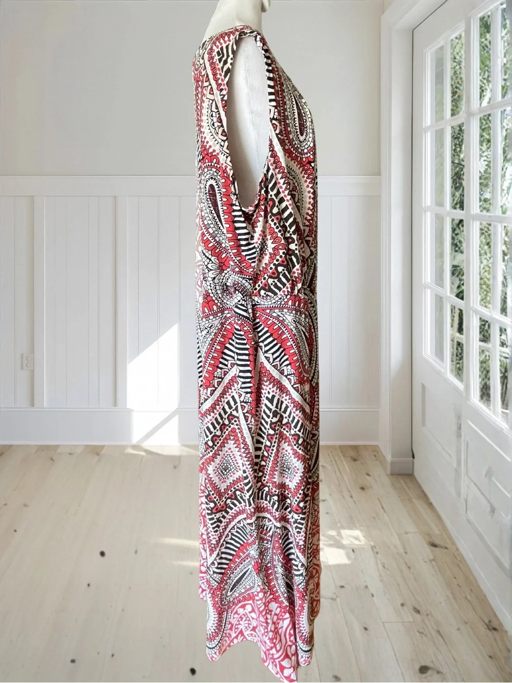 DRESSBARN Women's 24 Plus Lined Blood Orange Paisley Boho Geometric Maxi Dress - Picture 8 of 15